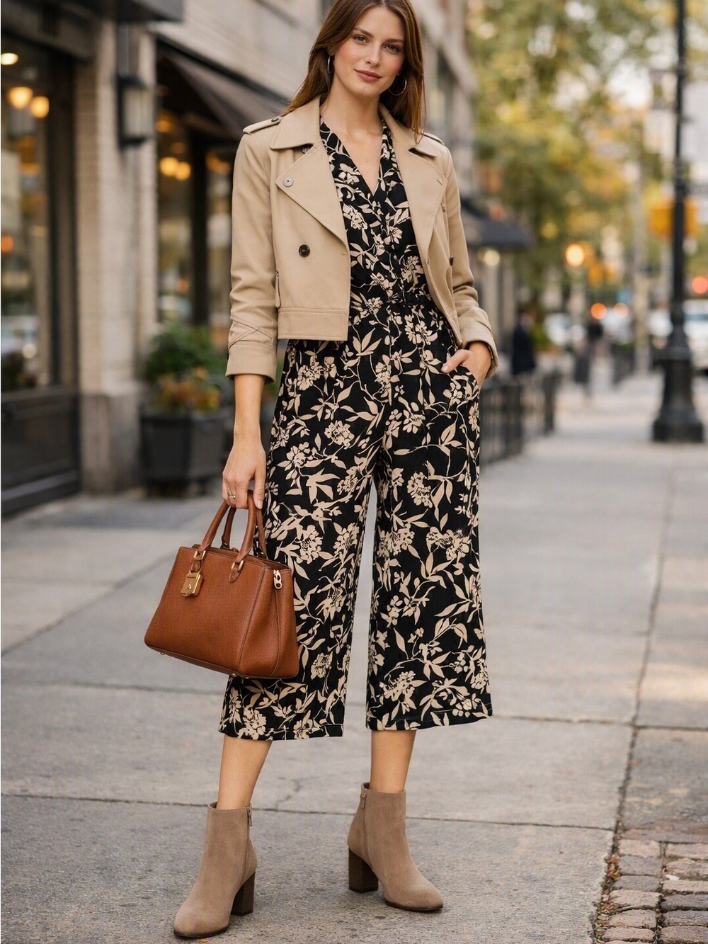 BA&SH Black Floral Wide Leg Jumpsuit Sz 6 Cropped Culottes Boho Resort Brunch